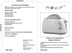 Manual Nevir NVR-9823T Toaster