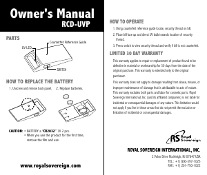 Manual Royal Sovereign RCD-UVP Counterfeit Money Detector