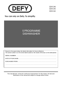 Manual Defy DDW246 Dishwasher