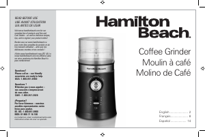 Manual Hamilton Beach 80396 Coffee Grinder