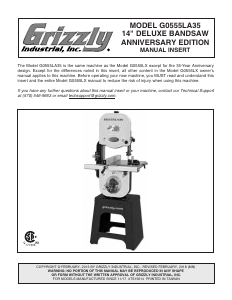 Manual Grizzly G0555LA35 Band Saw