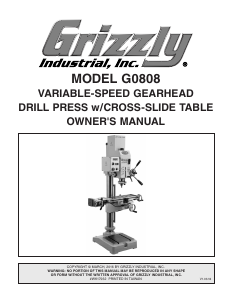 Handleiding Grizzly G0808 Kolomboormachine