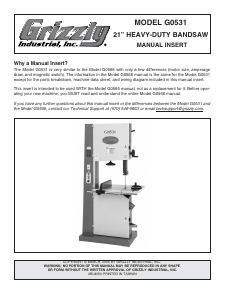 Manual Grizzly G0531 Band Saw