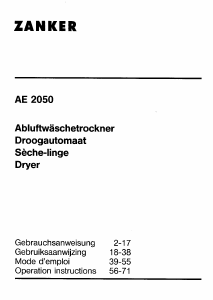 Handleiding Zanker AE 2050 Wasdroger