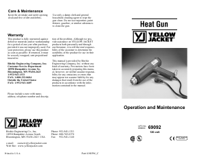Manual Yellow Jacket 69092 Heat Gun