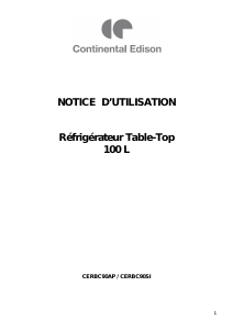 Mode d’emploi Continental Edison CERBC90AP Réfrigérateur