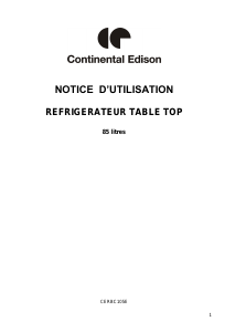 Mode d’emploi Continental Edison CERBC105E Réfrigérateur
