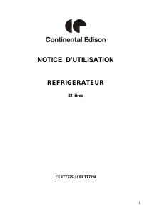Mode d’emploi Continental Edison CERTT72W Réfrigérateur
