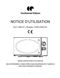 Mode d’emploi Continental Edison CEMO23MXVR Micro-onde