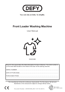 Manual Defy DAW 386 Washing Machine