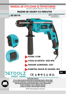 Manual Detoolz DZ-SE116 Maşină de găurit cu percuţie