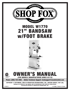 Handleiding Shop Fox W1770 Bandzaag