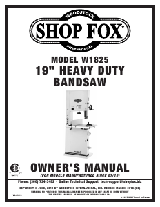 Handleiding Shop Fox W1825 Bandzaag