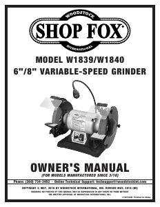 Manual Shop Fox W1840 Bench Grinder