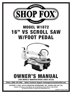 Manual Shop Fox W1872 Scroll Saw