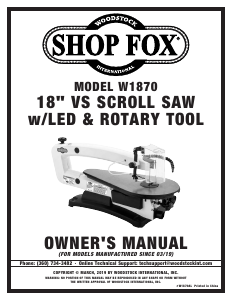 Manual Shop Fox W1870 Scroll Saw