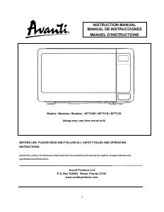 Manual Avanti MT7V1B Microwave