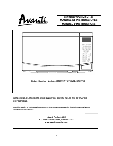 Manual Avanti MT09V0W Microwave