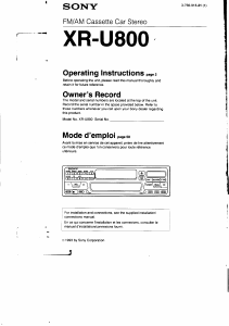 Mode d’emploi Sony XR-U800 Autoradio