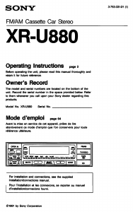 Mode d’emploi Sony XR-U880FP Autoradio