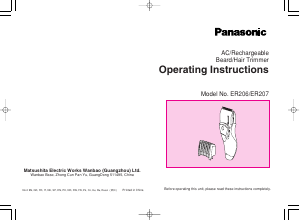 Manuale Panasonic ER206 Regolabarba