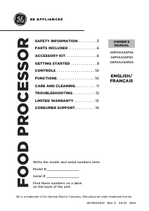 Manual GE G8P0AASSPSS Food Processor