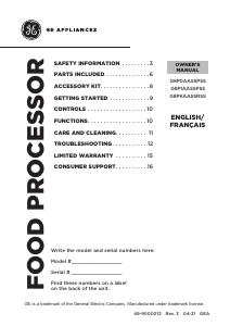 Manual de uso GE G8P1AASSPSS Robot de cocina