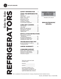Mode d’emploi GE GSE25GYPFS Réfrigérateur combiné