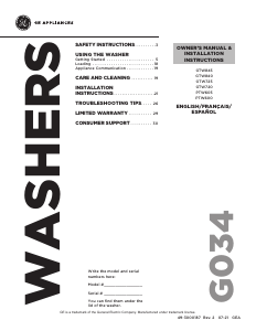 Manual de uso GE PTW605BPRDG Lavadora