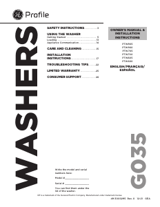 Manual GE PTW705BSTWS Washing Machine