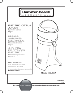 Mode d’emploi Hamilton Beach HCJ967 Presse-agrumes
