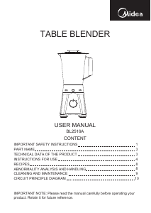 Manual Midea BL2516A Blender