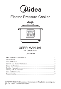 Manual Midea MY-CS6002WP1 Pressure Cooker
