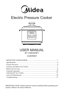 Handleiding Midea MY-CS6002WP1 Snelkookpan