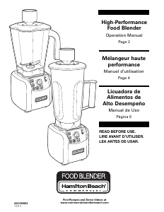 Mode d’emploi Hamilton Beach HBF600S Blender