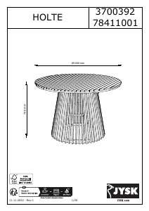 説明書 JYSK Holte ガーデンテーブル