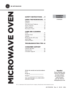 Manual GE PVM9225SRSS Microwave
