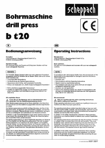 Bedienungsanleitung Scheppach b t20 Tischbohrmaschine