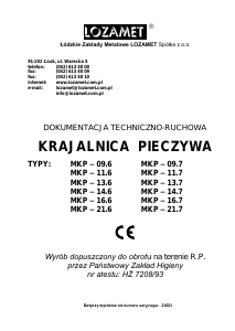 Instrukcja LOZAMET MKP - 11.7 Krajalnica do chleba