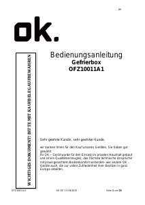 Bedienungsanleitung OK OFZ 10011 A1 Gefrierschrank