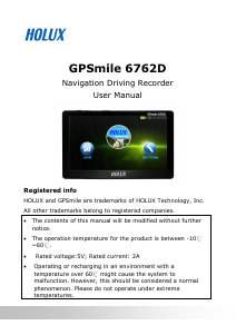 Bruksanvisning Holux GPSmile 6762D Bilnavigator