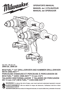 Mode d’emploi Milwaukee 2905-20 Perceuse visseuse
