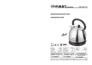 Bedienungsanleitung First Austria FA-5411-9 Chai Wasserkocher