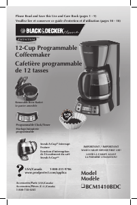 Mode d’emploi Black and Decker BCM1410BDC Cafetière