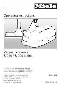 Manual Miele S 290 Vacuum Cleaner