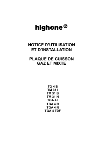 Mode d’emploi High One TGA 4 I Table de cuisson