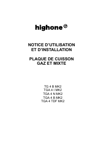Mode d’emploi High One TGA 4 N MK2 Table de cuisson