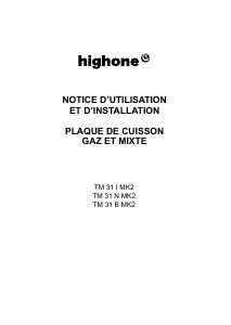 Mode d’emploi High One TM 31 I MK2 Table de cuisson