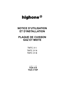 Mode d’emploi High One TMTC 31 B Table de cuisson