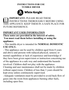 Manual White Knight C35AW Dryer